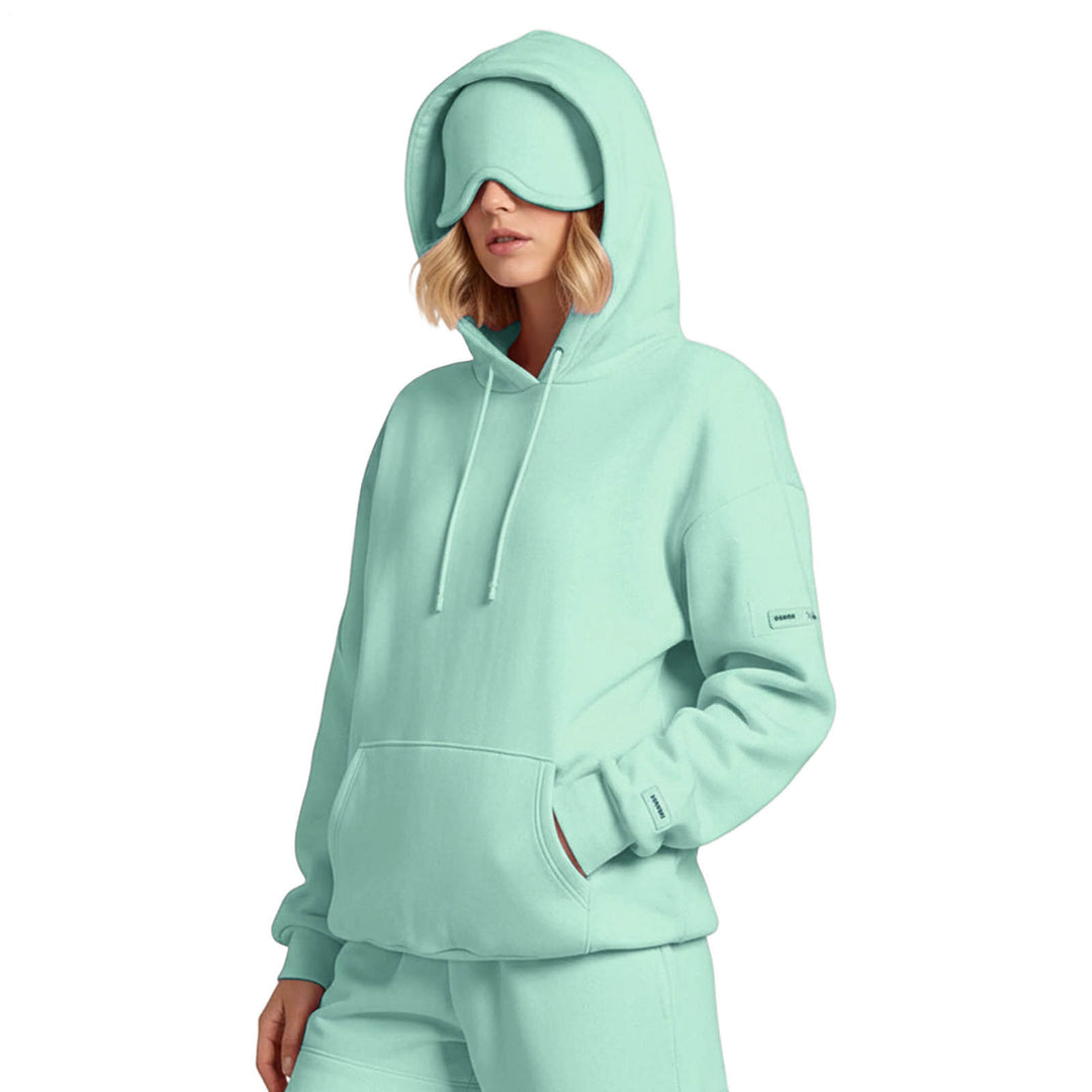 Airplane Mode Travel Hoodie Solid Color Women Comfort Travel Hoodie with Eyeshade Loose Pullover Fall Outfits steadfast