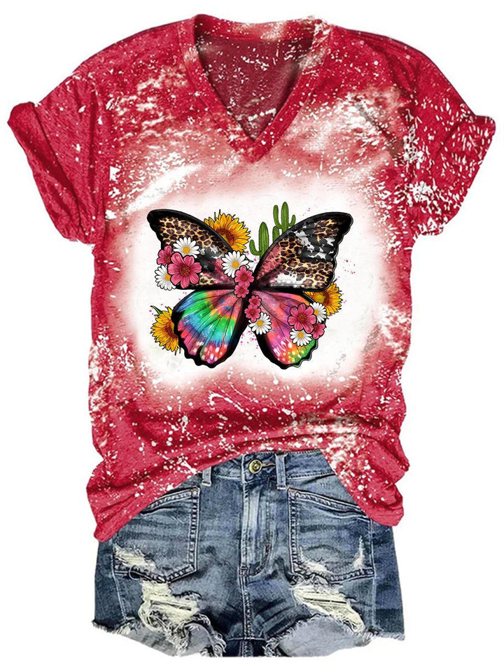 Women's V Neck Butterfly Print Top