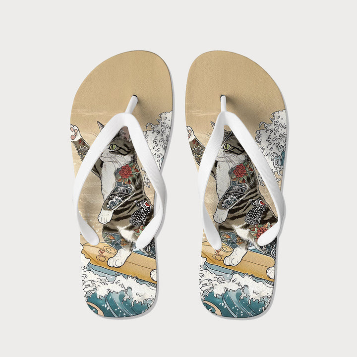 Cat Surfing Flip Flops