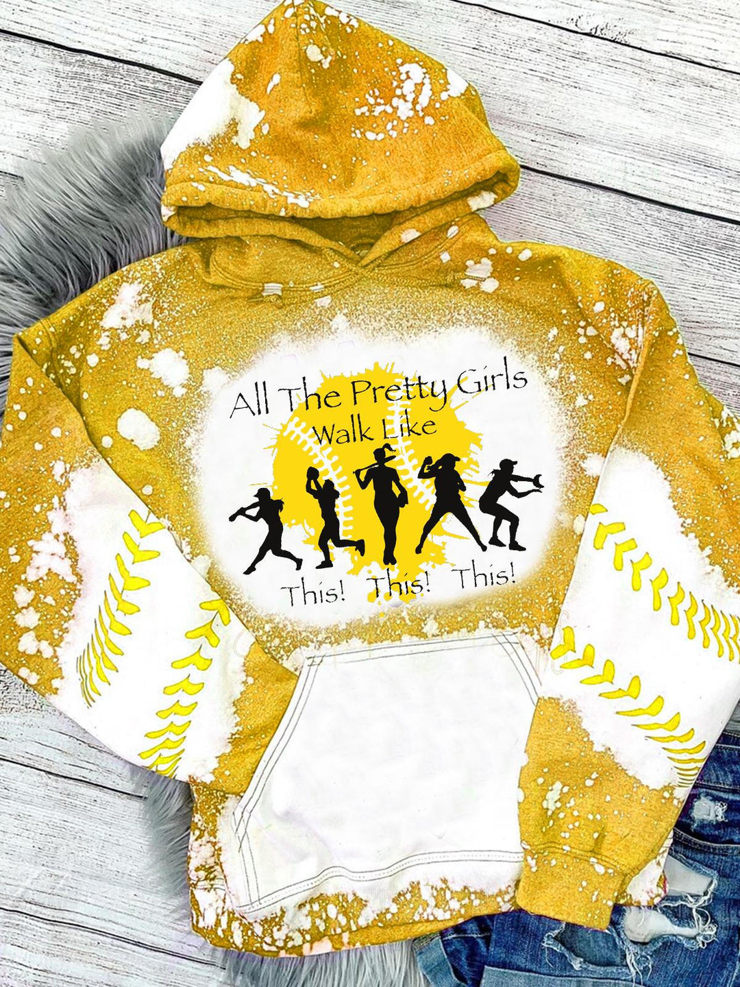 Women's Softball Print Hoodie Tie Dye Sweatshirt