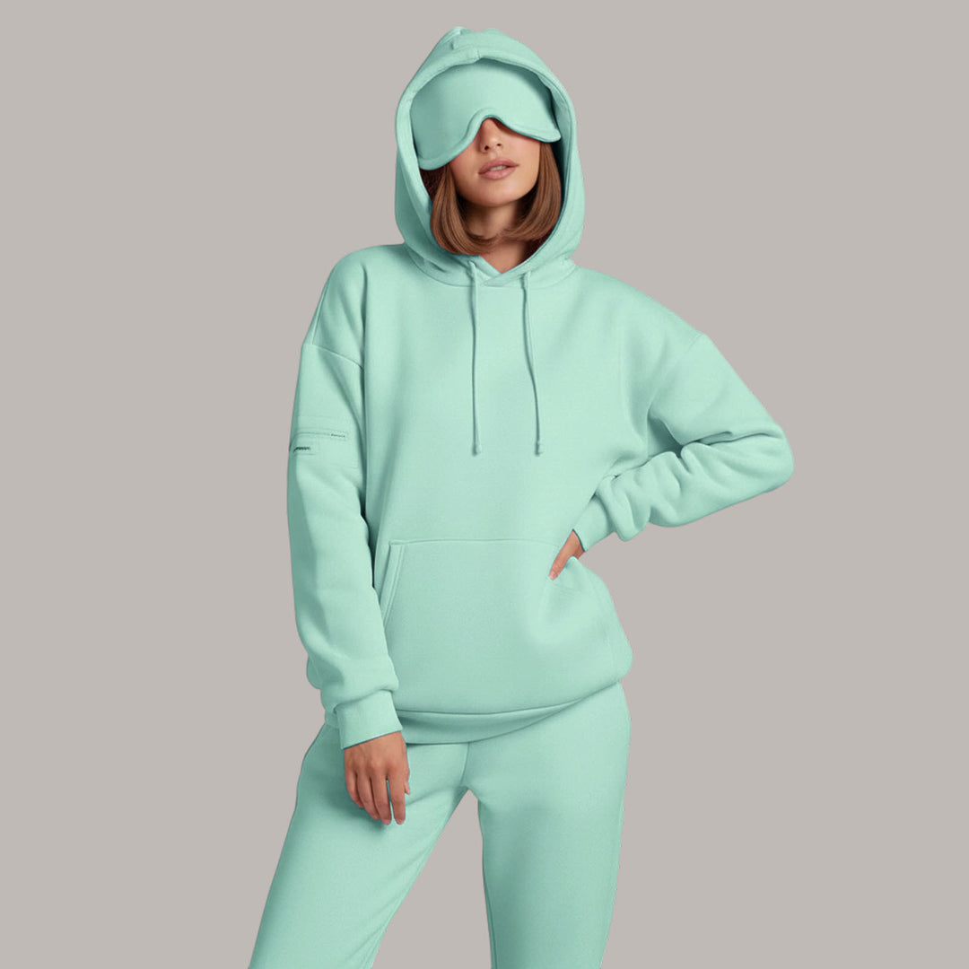 Airplane Mode Travel Hoodie Solid Color Women Comfort Travel Hoodie with Eyeshade Loose Pullover Fall Outfits steadfast