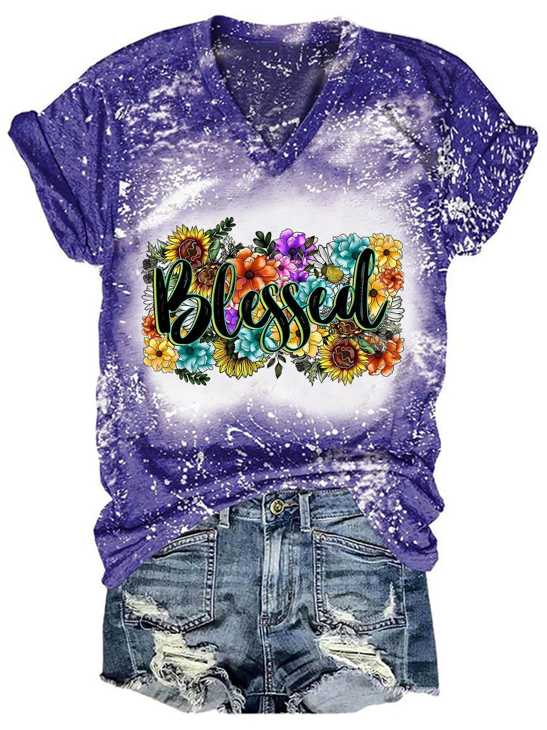 Women's Blessed Print Tie-Dye Casual T-Shirt