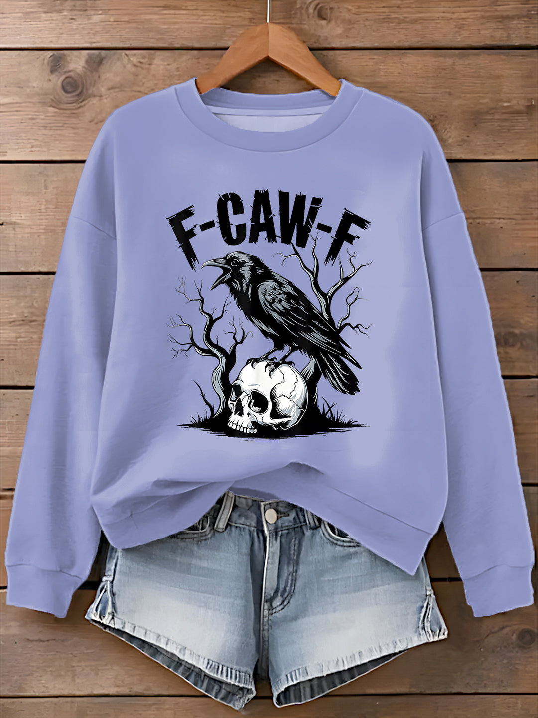 F-Caw-F Printed Long Sleeve Casual Top