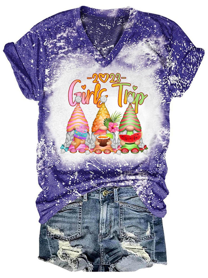 Girls Trip 2023 Gnome Print Tie Dye T-Shirt