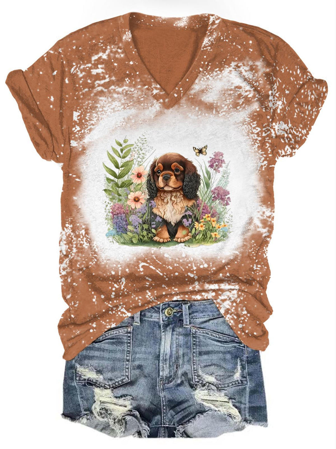 Women's Floral Dog Print Tie Dye Top