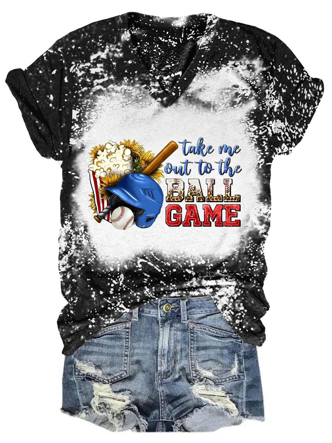 Take Me To The Ball Game Tie Dye V Neck T-shirt