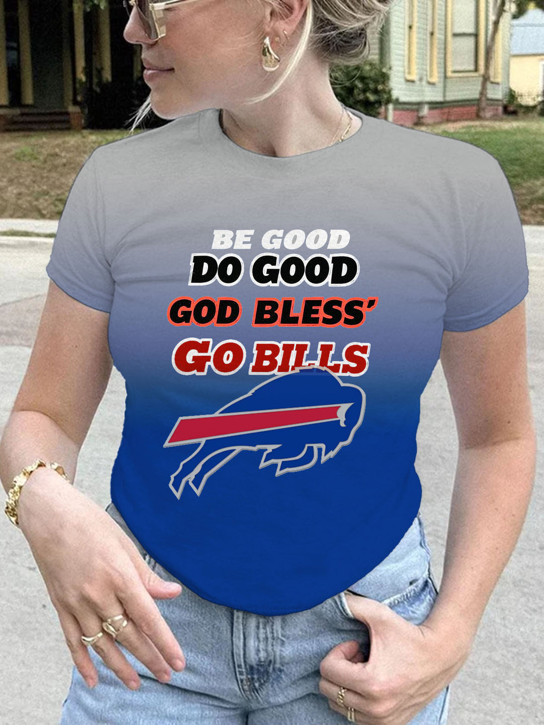 Sei gut, tu Gutes, Gott segne Go Bills, lässiges Kurzarm-T-Shirt