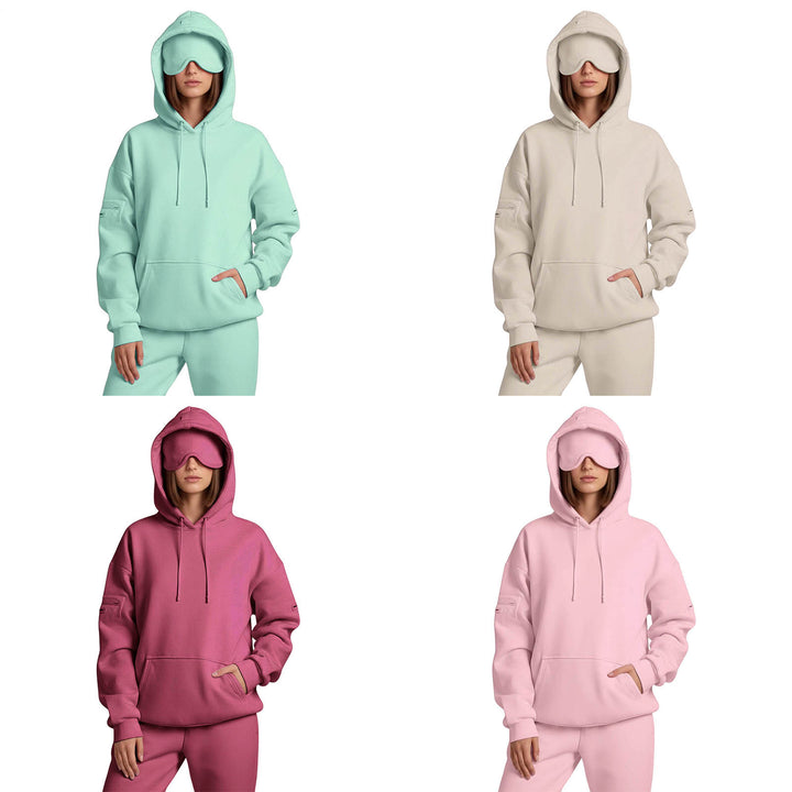 Airplane Mode Travel Hoodie Solid Color Women Comfort Travel Hoodie with Eyeshade Loose Pullover Fall Outfits steadfast