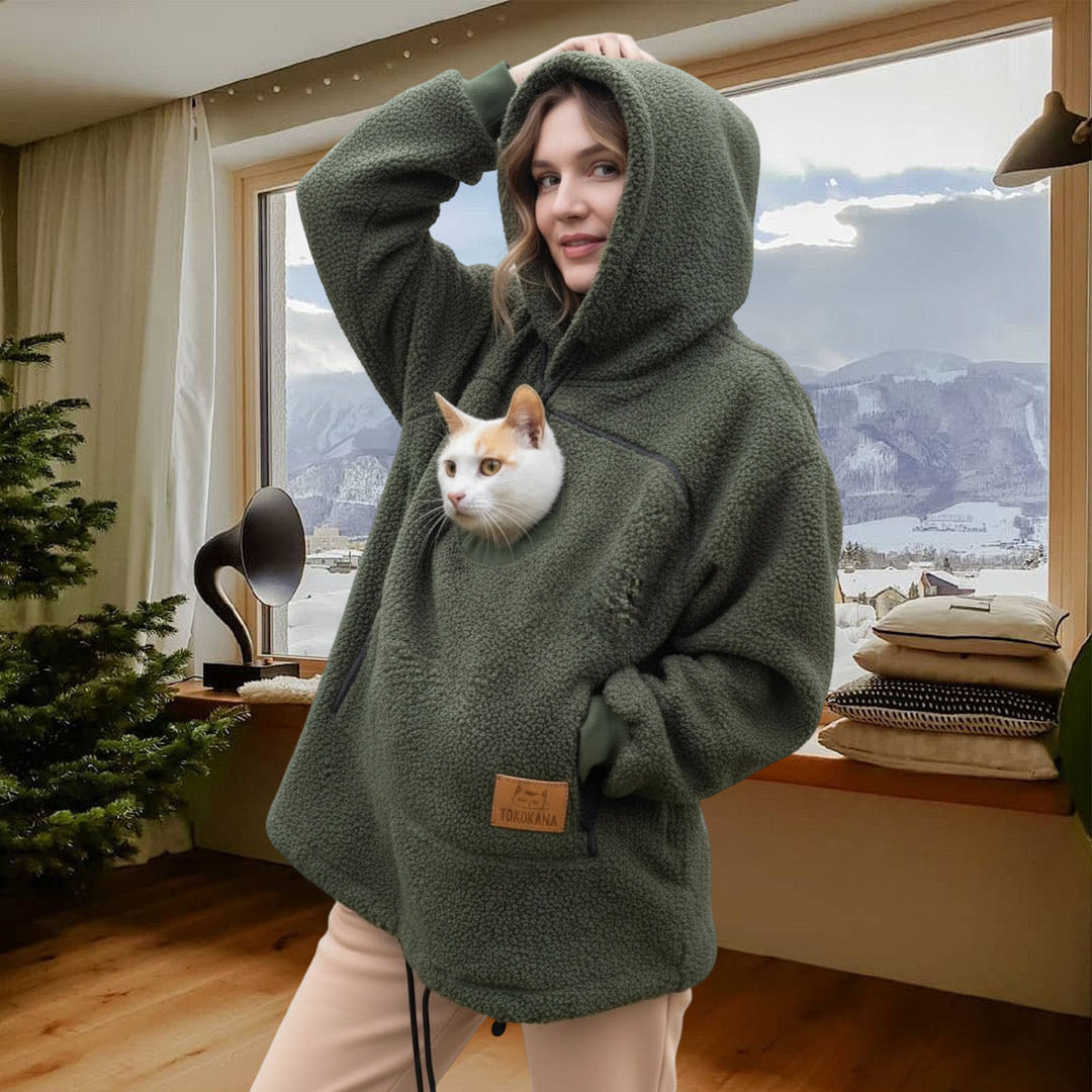 Pet Care Hoodie Long Sleeve Warm Fall Winter Pullover Sweatshirt with Dog Pouch for Outdoor Dog Walking excitement