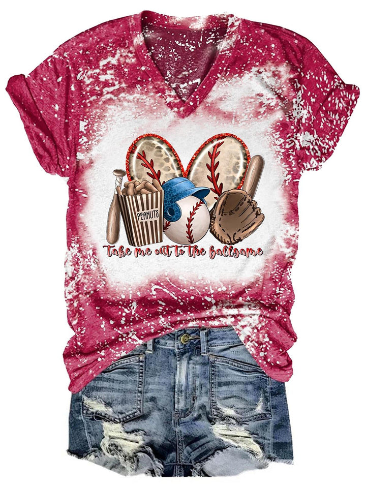 Take Me Out To The Ballgame Tie Dye V Neck T-shirt