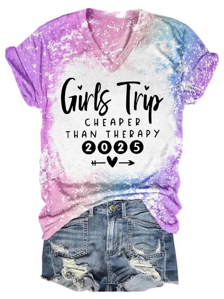 Girls Trip Cheaper Than Therapy 2025 V-Neck T-Shirt