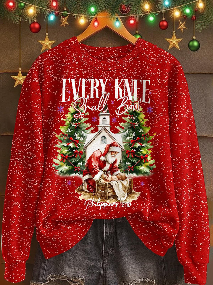 Christmas Jesus Print Long Sleeve Casual Top