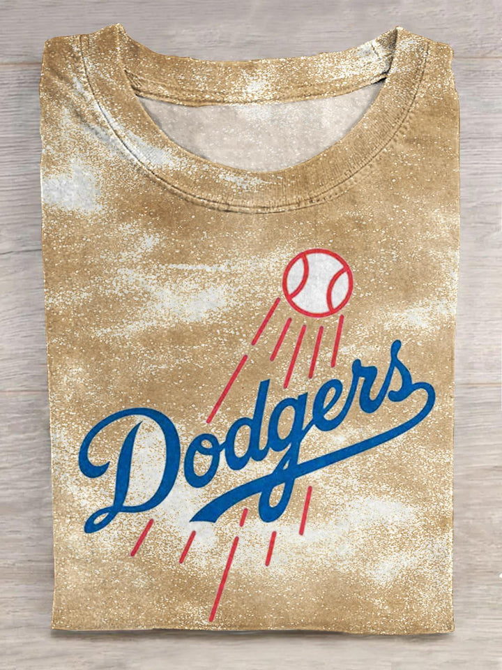 Dodgers Retro Baseball Print Crew Neck T-shirt