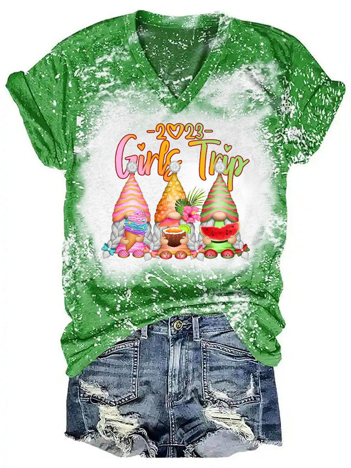 Girls Trip 2023 Gnome Print Tie Dye T-Shirt