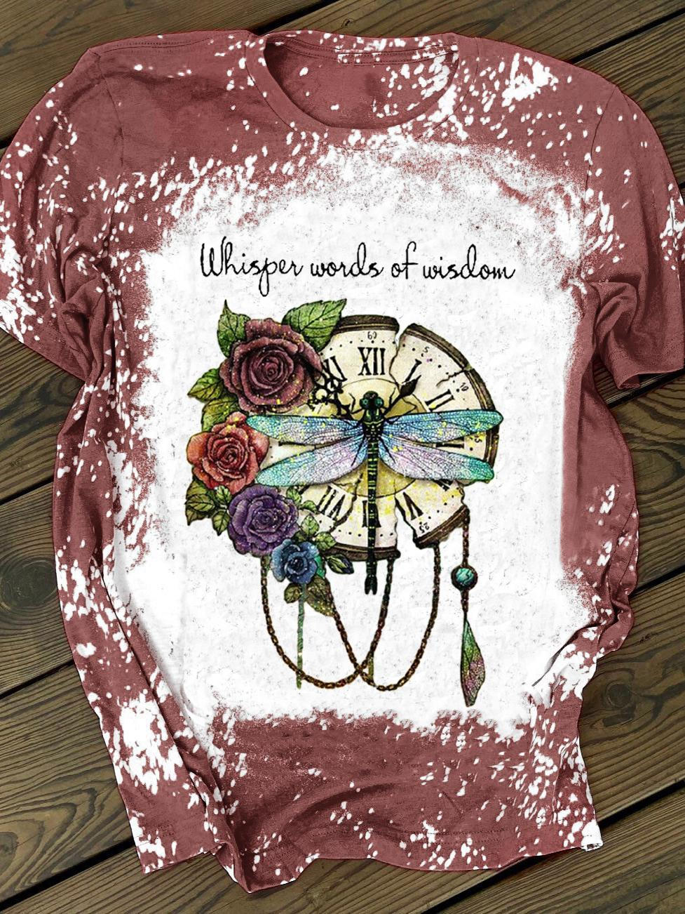 Whisper Words of Wisdom Dragonfly Floral Print Crew Neck T-shirt