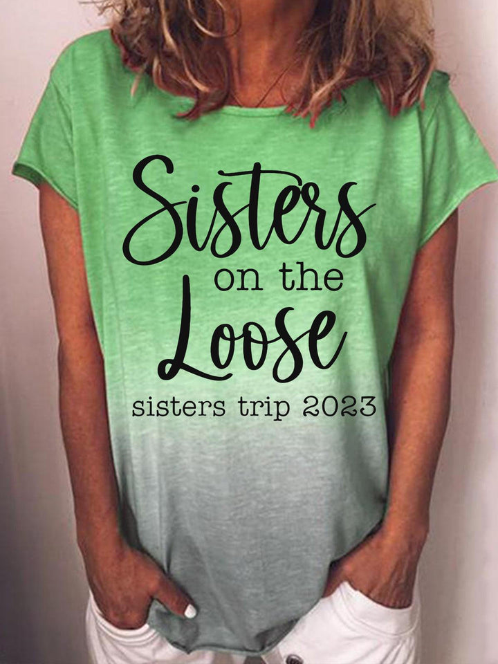 Sisters Trip 2023 Round Neck Gradient Print T-Shirt