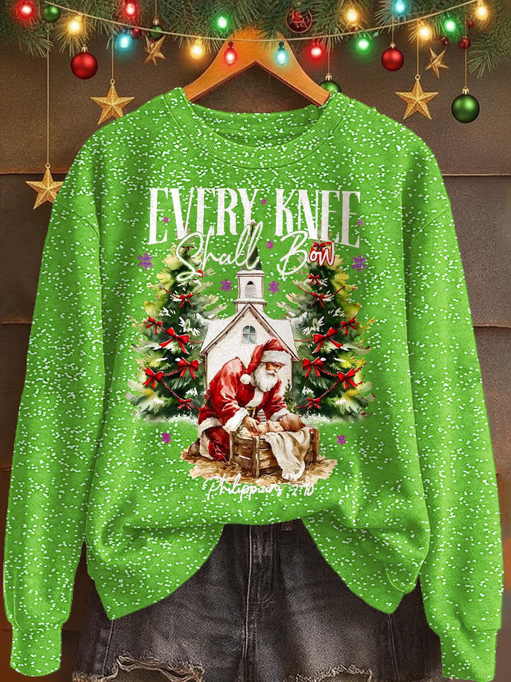 Christmas Jesus Print Long Sleeve Casual Top