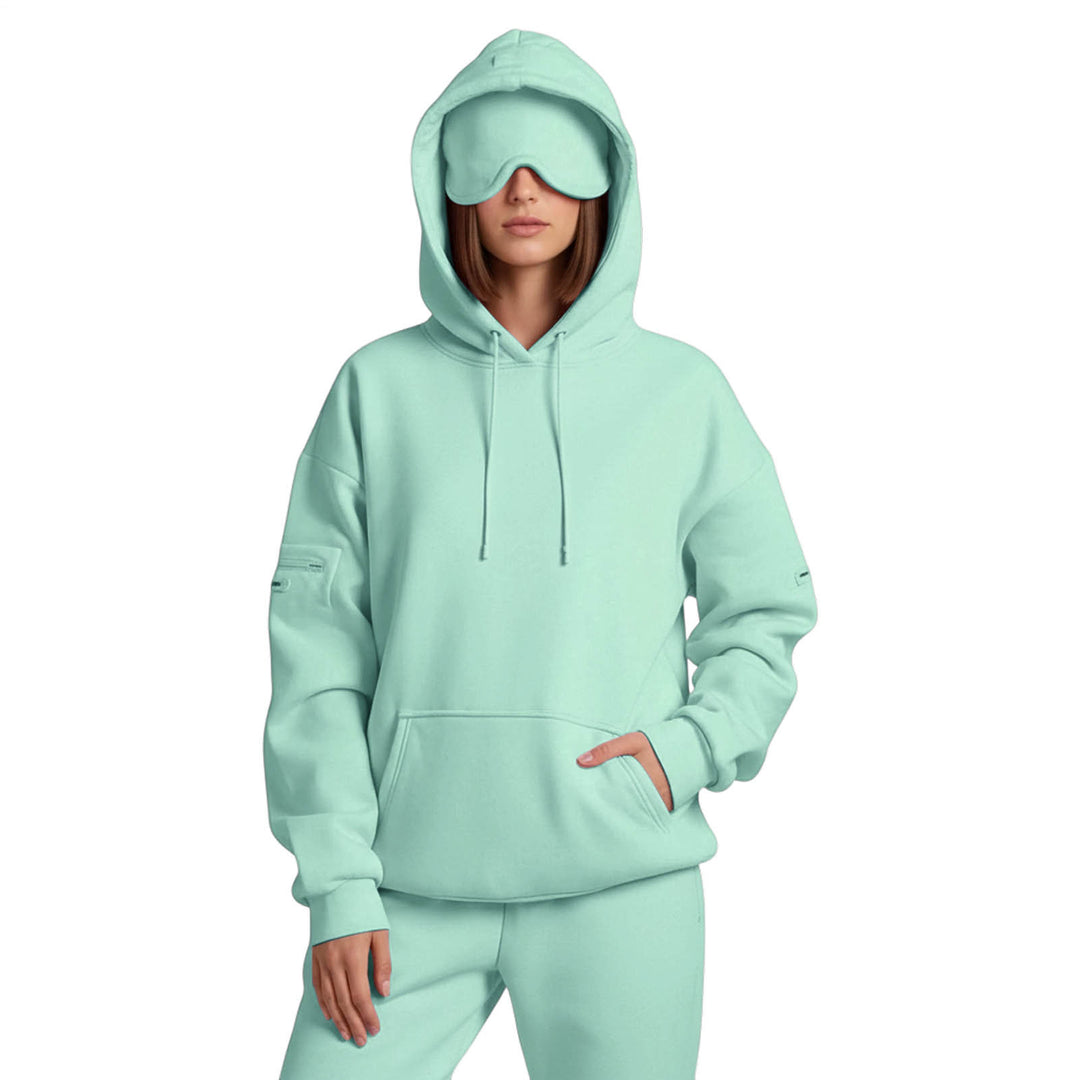Airplane Mode Travel Hoodie Solid Color Women Comfort Travel Hoodie with Eyeshade Loose Pullover Fall Outfits steadfast