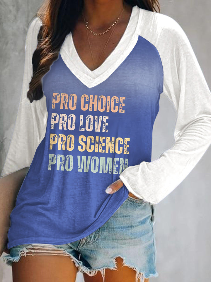 Pro Choice Women Print V-Neck Long Sleeve Top