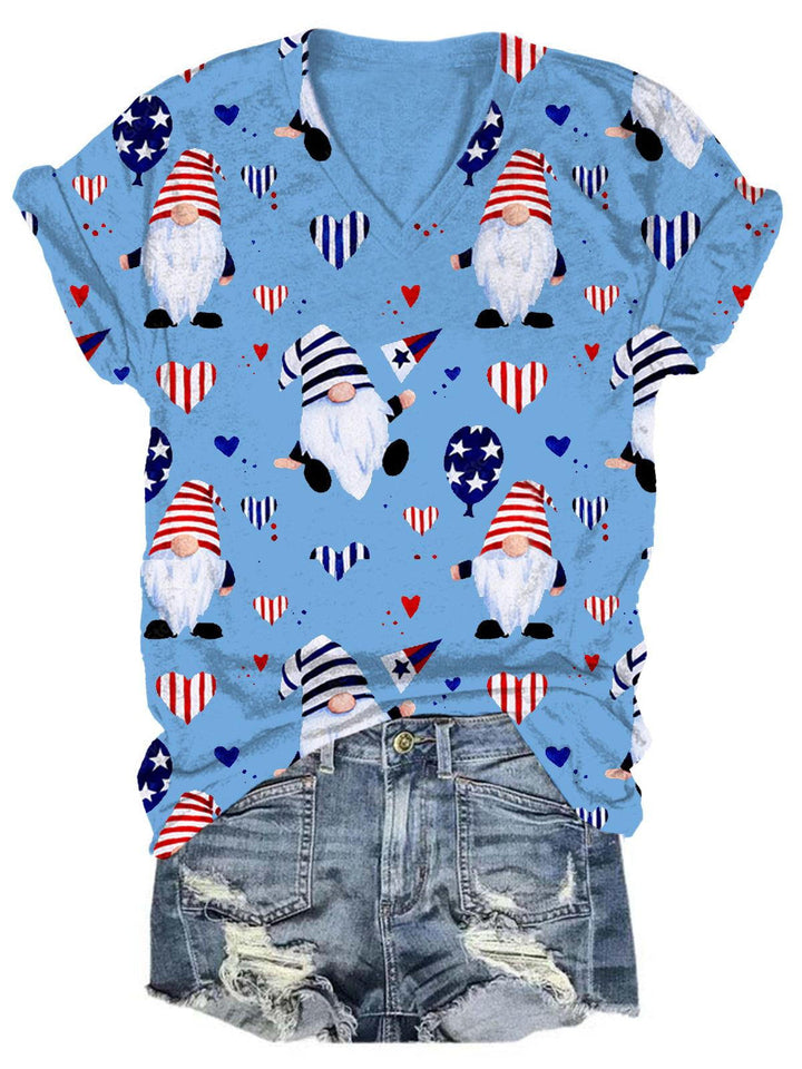 Women's American Flag Gnome Print Top1