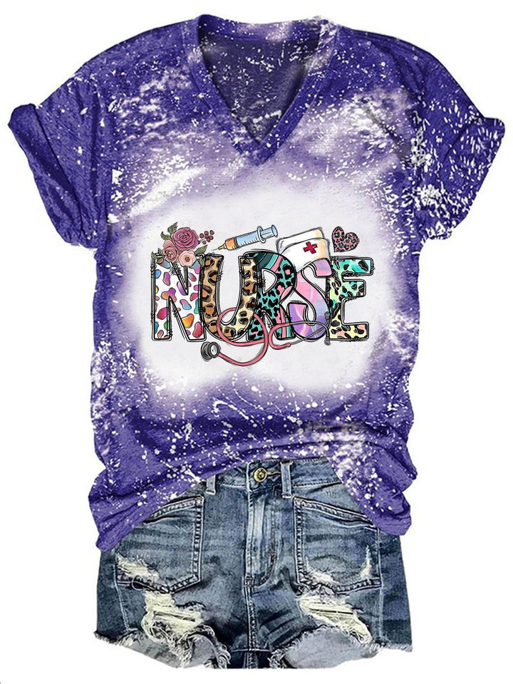 Leopard Nurse Tie Dye Print Top