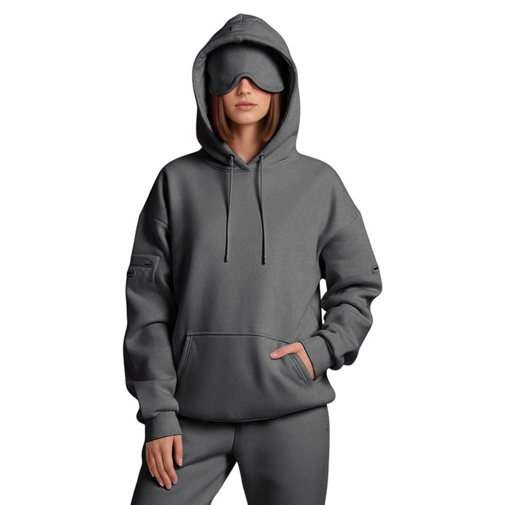 Airplane Mode Travel Hoodie Men Women Comfort Hoodies with Eyeshade Pullover Tops Clothes with Hidden Pockets active