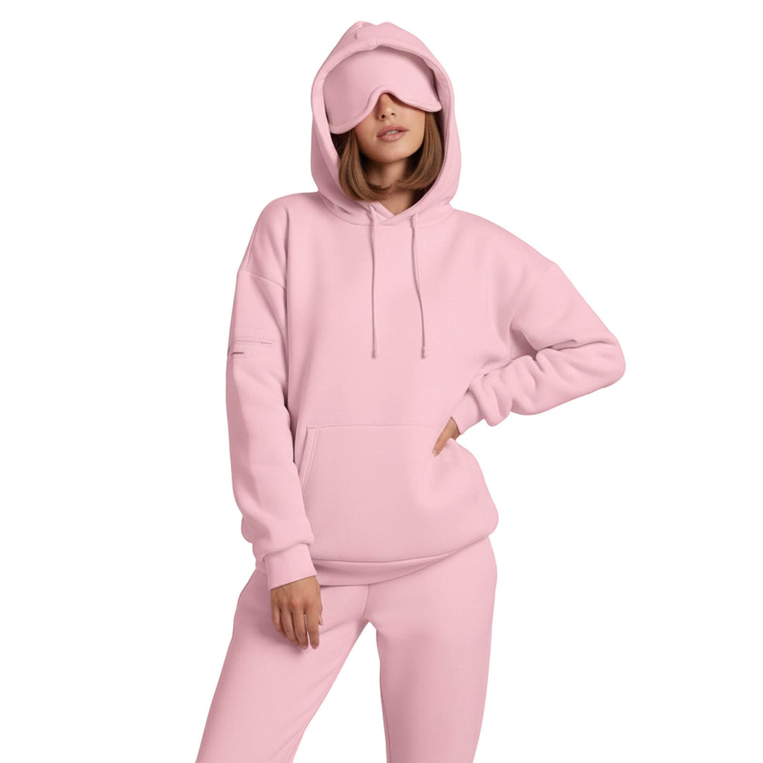 Airplane Mode Travel Hoodie Solid Color Women Comfort Travel Hoodie with Eyeshade Loose Pullover Fall Outfits steadfast