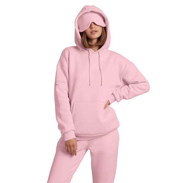 Airplane Mode Travel Hoodie Solid Color Women Comfort Travel Hoodie with Eyeshade Loose Pullover Fall Outfits steadfast