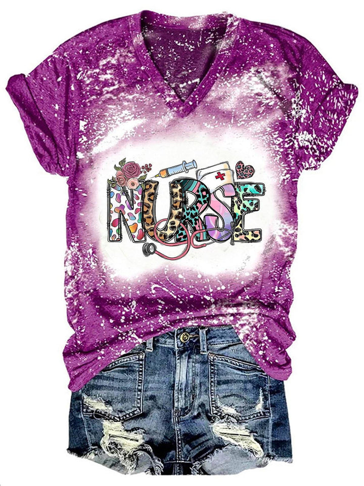 Leopard Nurse Tie Dye Print Top