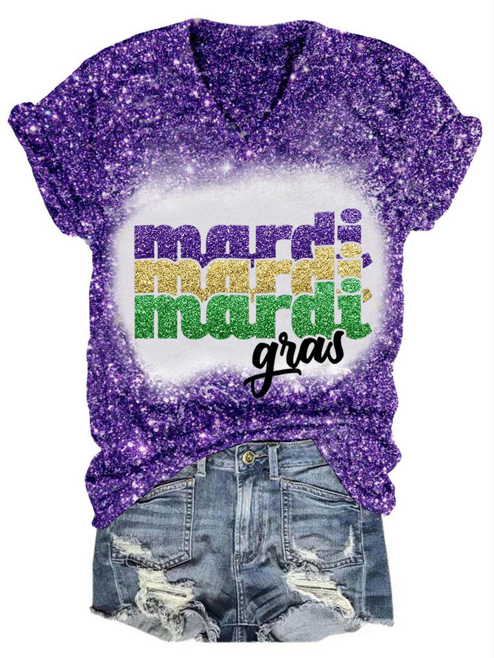 Glitter Mardi Gras Print T-Shirt