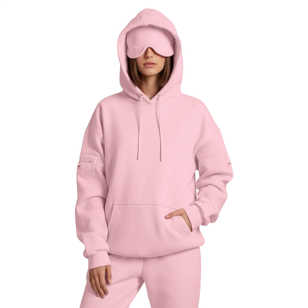 Airplane Mode Travel Hoodie Solid Color Women Comfort Travel Hoodie with Eyeshade Loose Pullover Fall Outfits steadfast