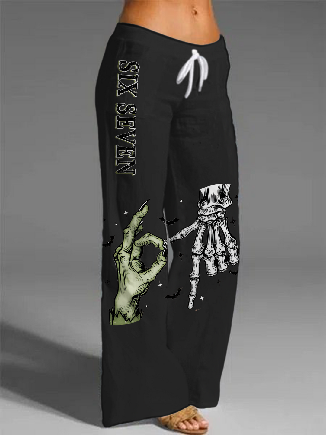 Women's Six Seven 6 7 Meme Funny Witch Skeleton Hands Printed Casual Pants