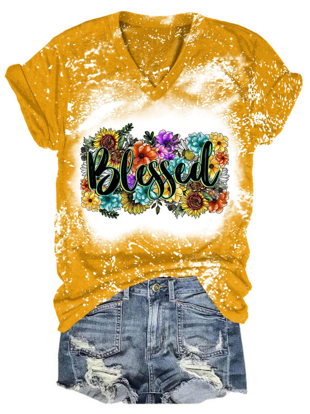 Women's Blessed Print Tie-Dye Casual T-Shirt