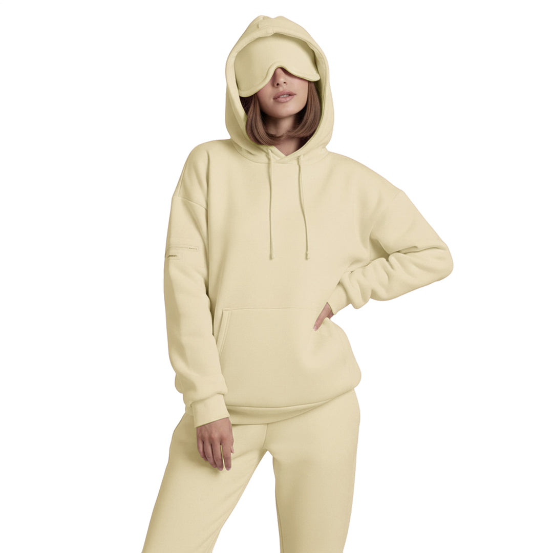 Airplane Mode Travel Hoodie Solid Color Women Comfort Travel Hoodie with Eyeshade Loose Pullover Fall Outfits steadfast