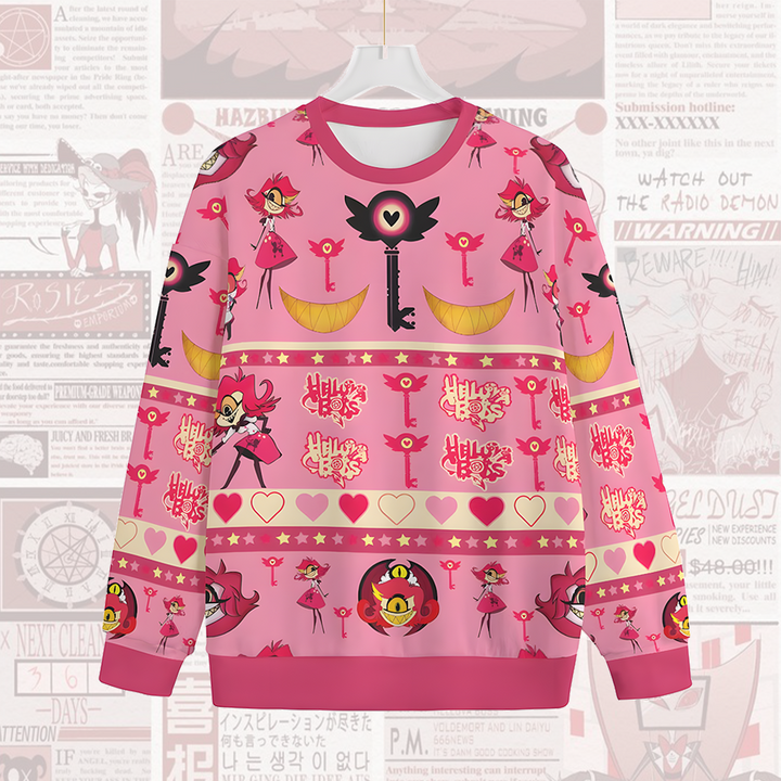 Women's Pastel Anime Hazbin Hotel Round Neck Ugly Sweater