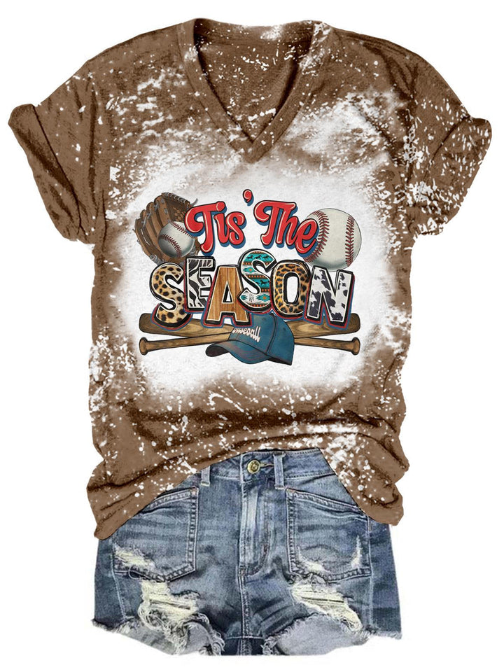 Tis' The Season Baseball Bat Tie Dye V Neck T-Shirt