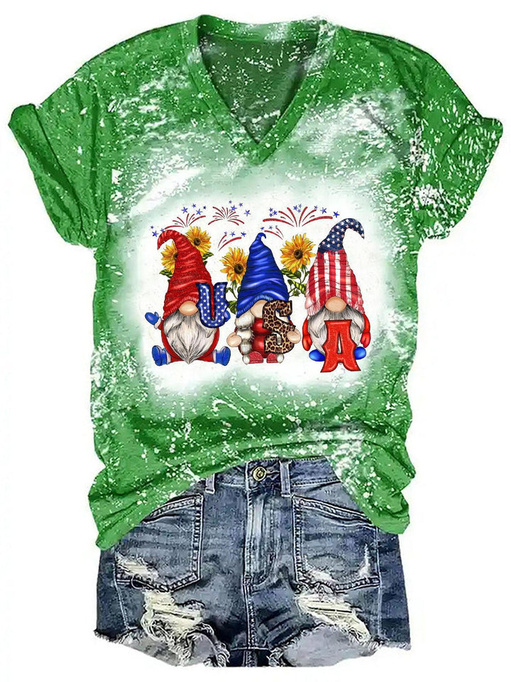 Women's Sunflower USA Gnome Print Glitter Top