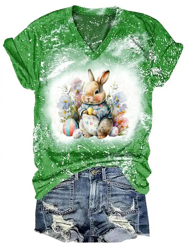 Women's Bunny Easter Egg Print Tie Dye Top