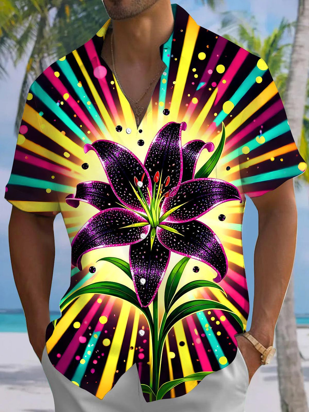 Hawaiian Floral Men's Pocket Short Sleeve Shirts