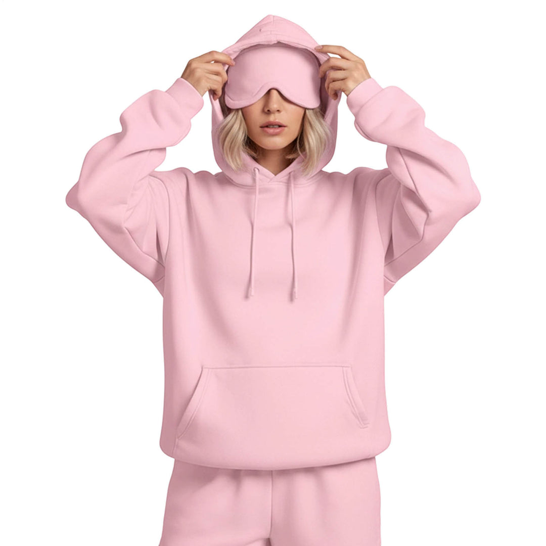 Airplane Mode Travel Hoodie Solid Color Women Comfort Travel Hoodie with Eyeshade Loose Pullover Fall Outfits steadfast