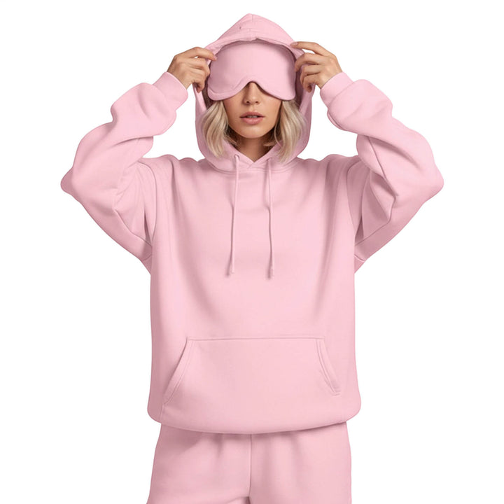 Airplane Mode Travel Hoodie Solid Color Women Comfort Travel Hoodie with Eyeshade Loose Pullover Fall Outfits steadfast