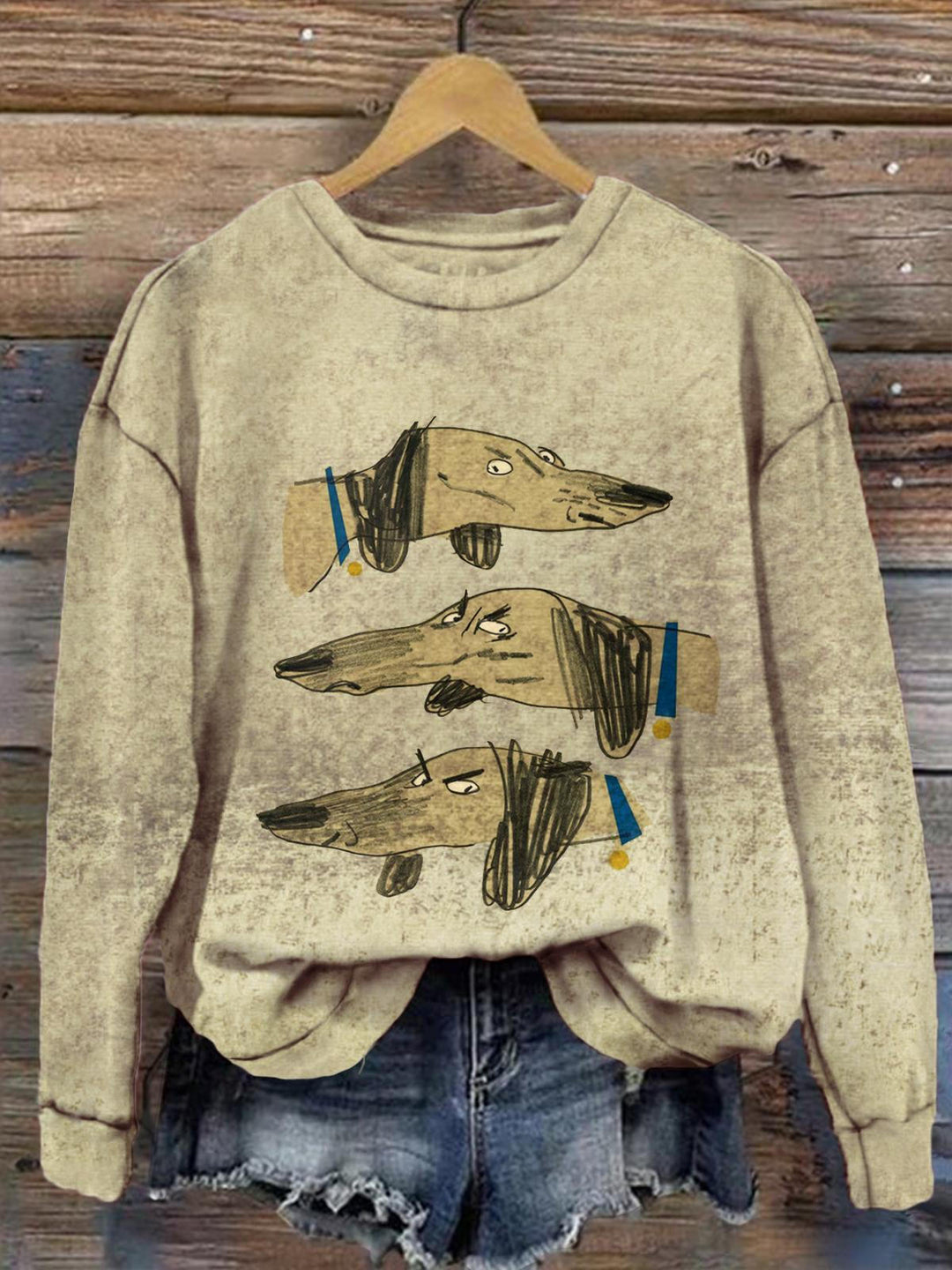 Women's Cute Dog Funny Retro Print Long Sleeve Top