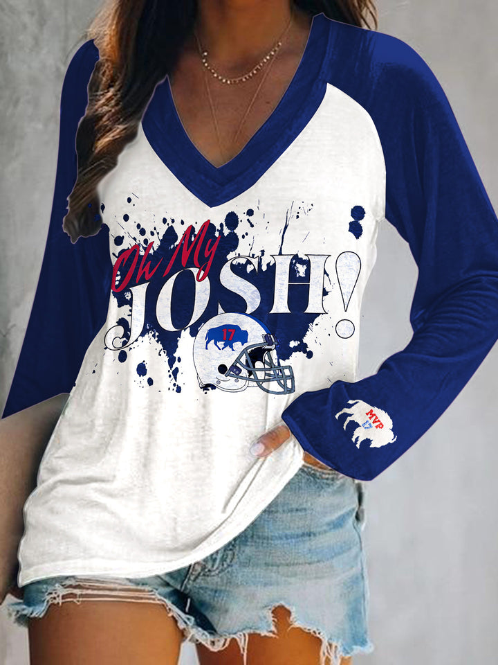 Josh Allen Print V-Neck Long Sleeve Top