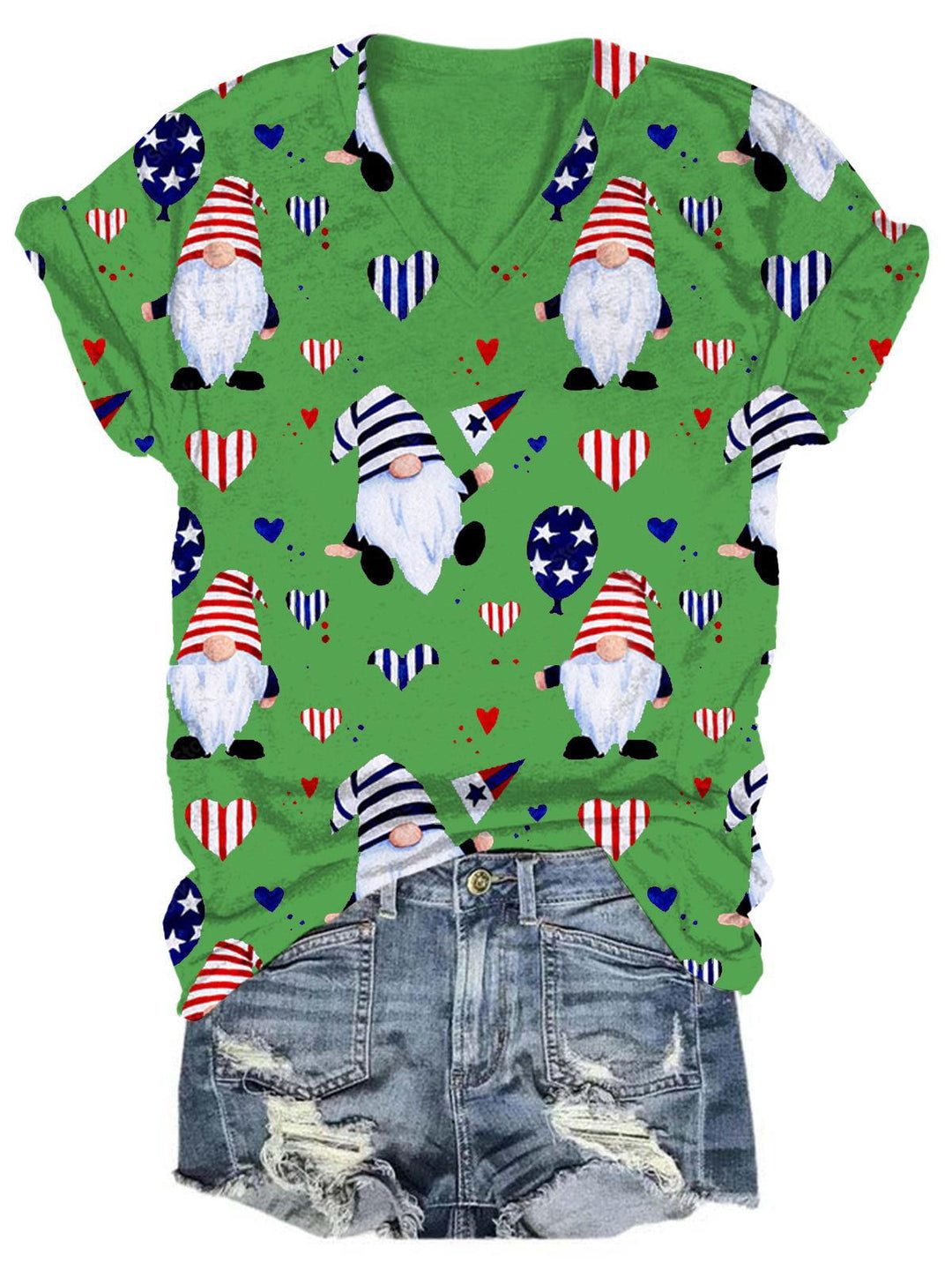 Women's American Flag Gnome Print Top1