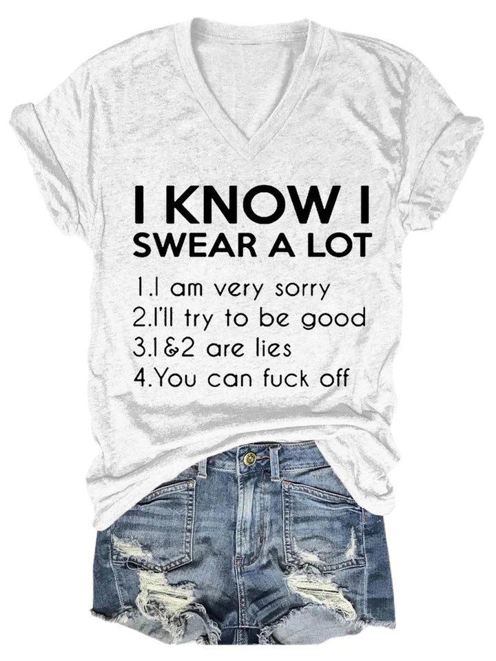 I Know Swear A Lot Loose V-Neck Short Sleeve T-Shirt