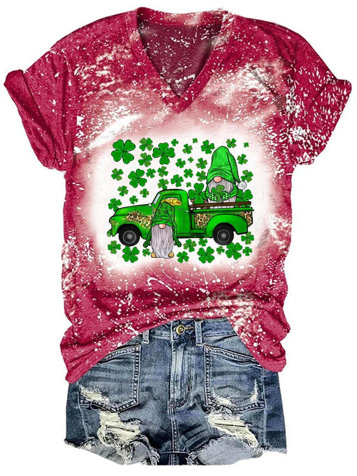 Women's Gnome Clover Car Print Top