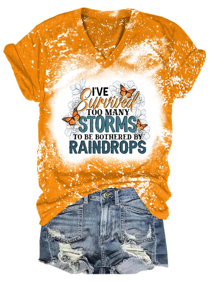 I've Survived Too Many Storms To Be Bothered By Raindrops Tie Dye Print Casual Top