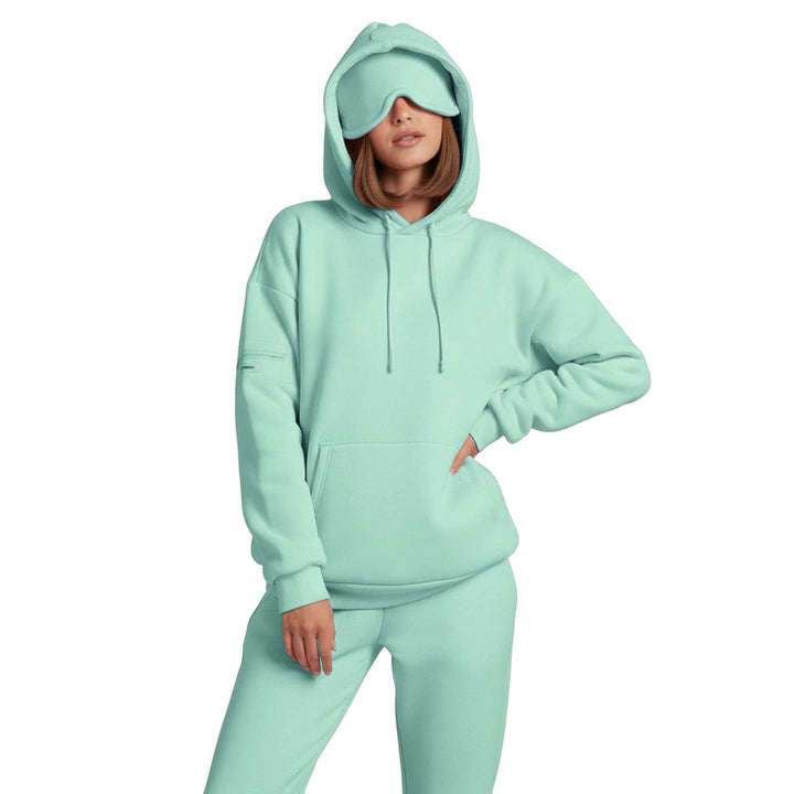 Airplane Mode Travel Hoodie Solid Color Women Comfort Travel Hoodie with Eyeshade Loose Pullover Fall Outfits steadfast