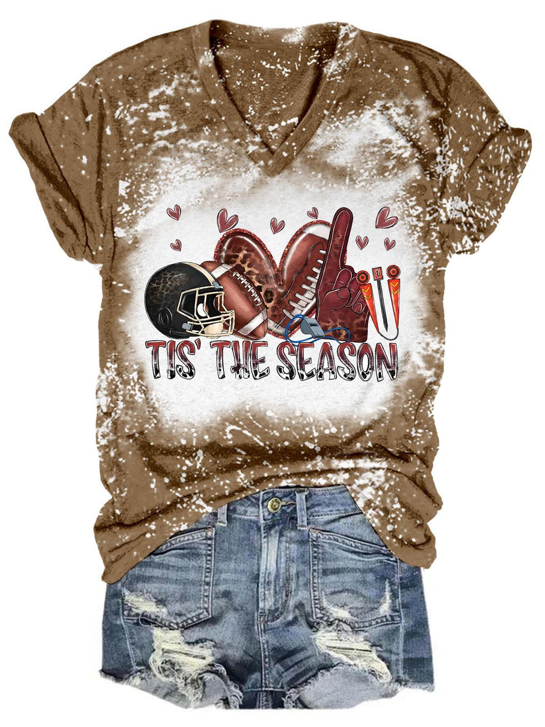 Tis' The Season Football Tie Dye V Neck T-shirt