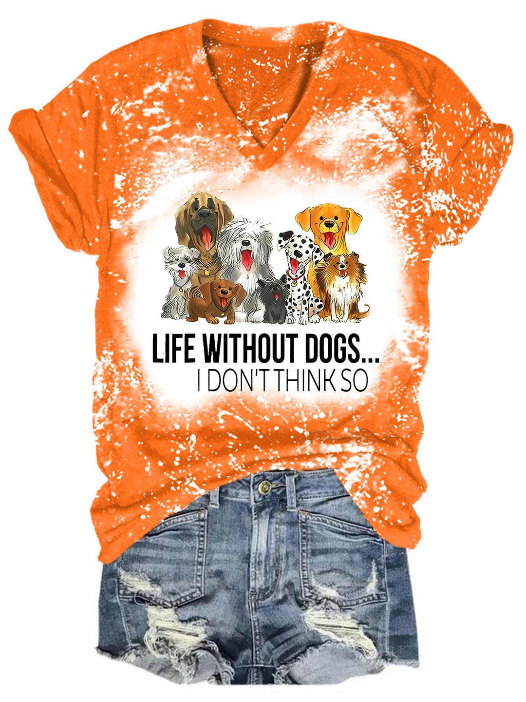 Dogs Print V-Neck T-Shirt